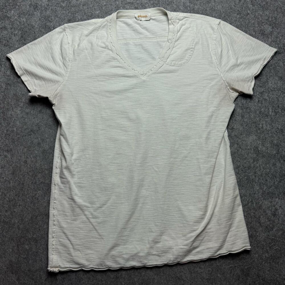 Diesel Shirt Womens Large White V Neck Embroidered Short Sleeve Tee Casual